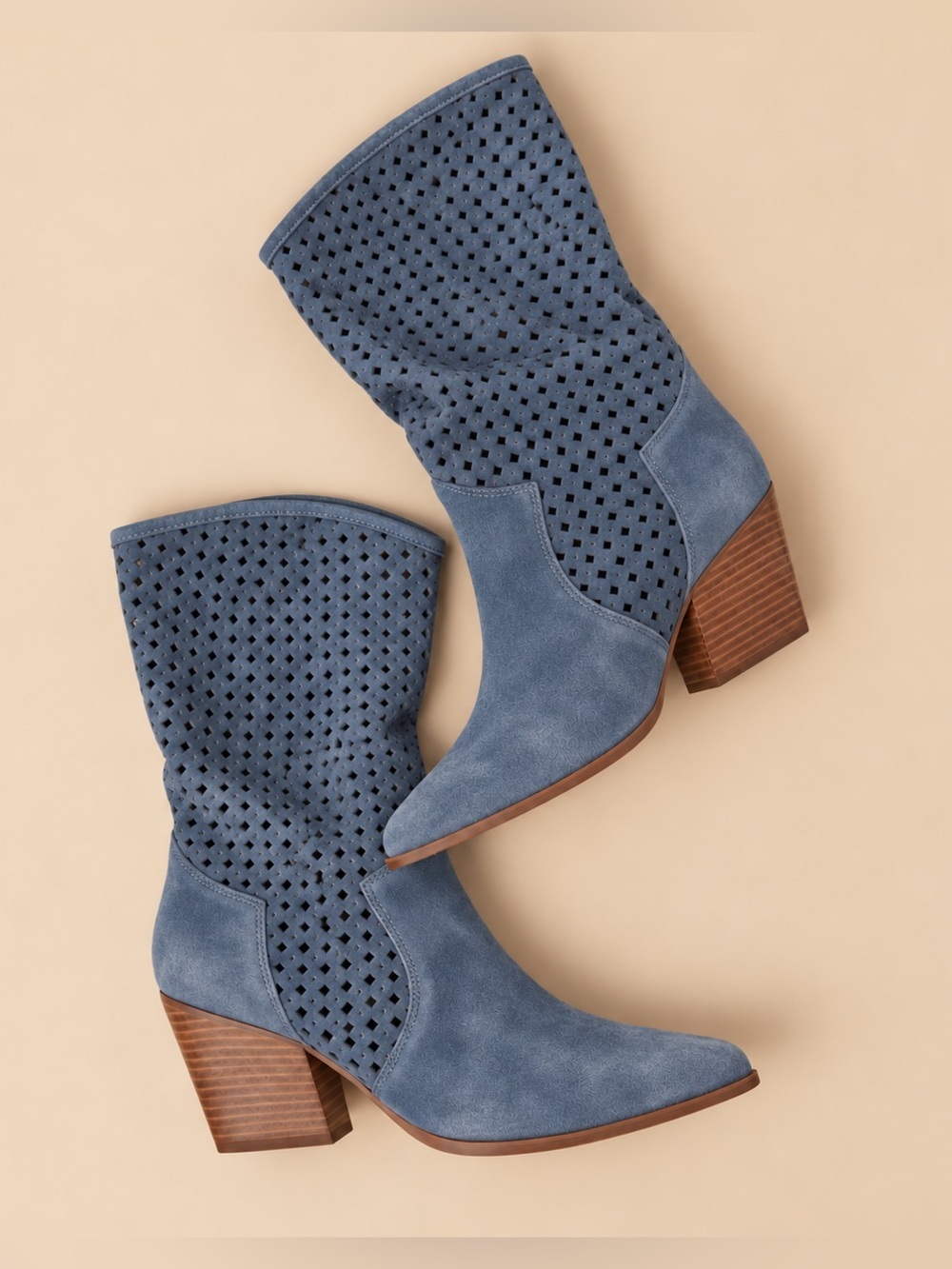 Seychelles Diva Blue Suede Perforated Slouch Western Boots 7.5 NWT